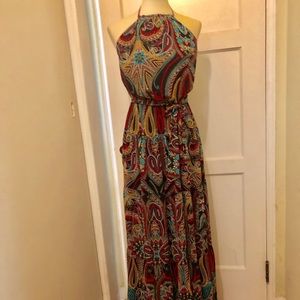 Fun paisley backless tie halter maxi